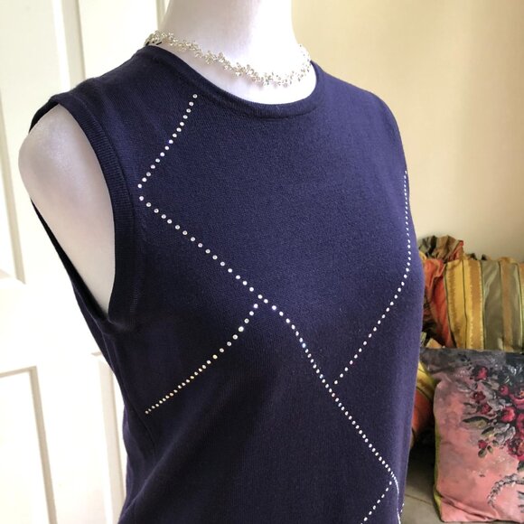 Jones NY Vest Sweater Merino Wool Y2K Rhinestones Navy (S) - Picture 2 of 6